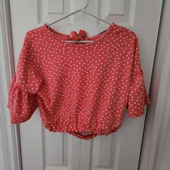 BOOHOO- *BUNDLE* Polka Dot Ruffle Open Tie Back Cropped Shirt - Picture 4 of 8